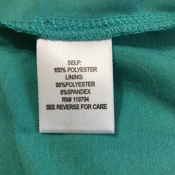 One World 2X Turquoise Blue with Flowing Chiffon Asymmetrical Open Back Top Lay - Picture 6 of 7